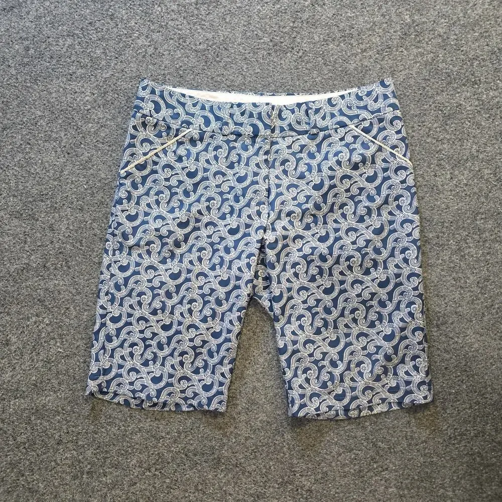 Peter Millar Shorts Womens Size 4 Blue White Paisley 11 Inch Golf Bermuda Casual